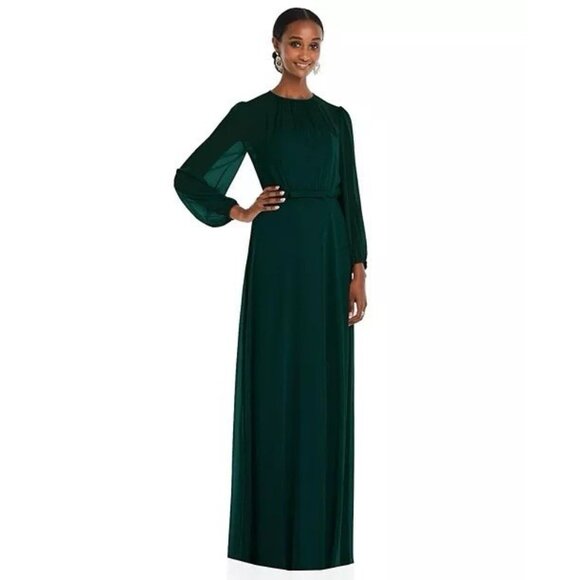 New Dessy Collection Size 8 Green Strapless Chiffon Blouson Maxi Dress Gown 3098 - Picture 1 of 10